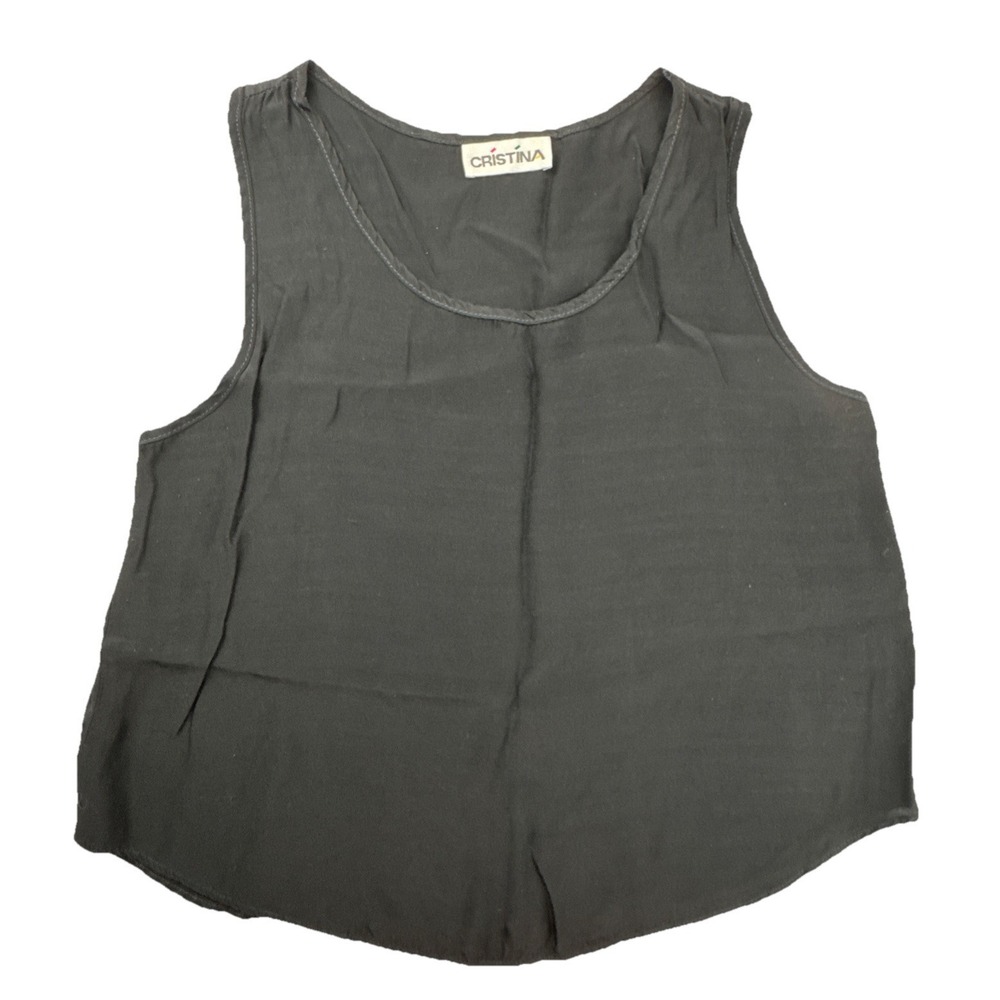 Cristina Tank Top Scoop Neck Sleeveless Curved Hem Lightweight‎ Black Gray